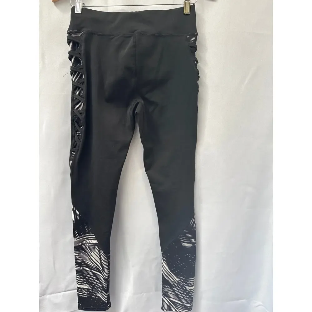 Women’s Anne Klein 2 AK2 Black Work Out Yoga Pants Leggings Ankle Sz L
